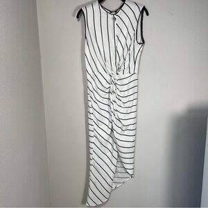 Yigal Azrouël Asymmetrical Hem Striped Dress White and Black Size 8